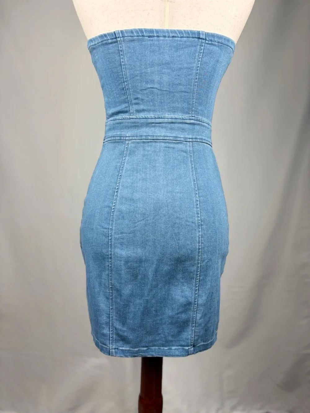 Strapless Denim Corset Mini Dress Zip Front Bodycon Small - Picture 3 of 5